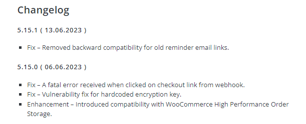Patch notes for vulnerability in Woocommerce plugin
