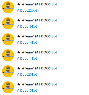 Team1919 DDoS bots on Telegram