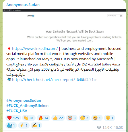 Anonymous Sudan targets LinkedIn