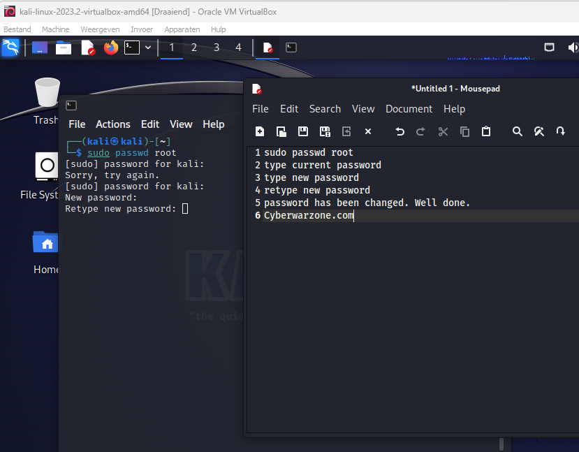 Changing the Kali Linux Virtualbox default password with passwd