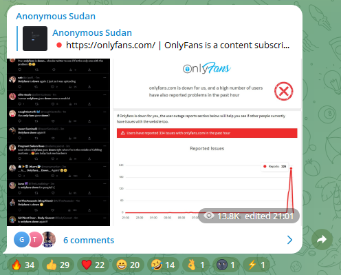 Anonymous Sudan DDoS attack on OnlyFans