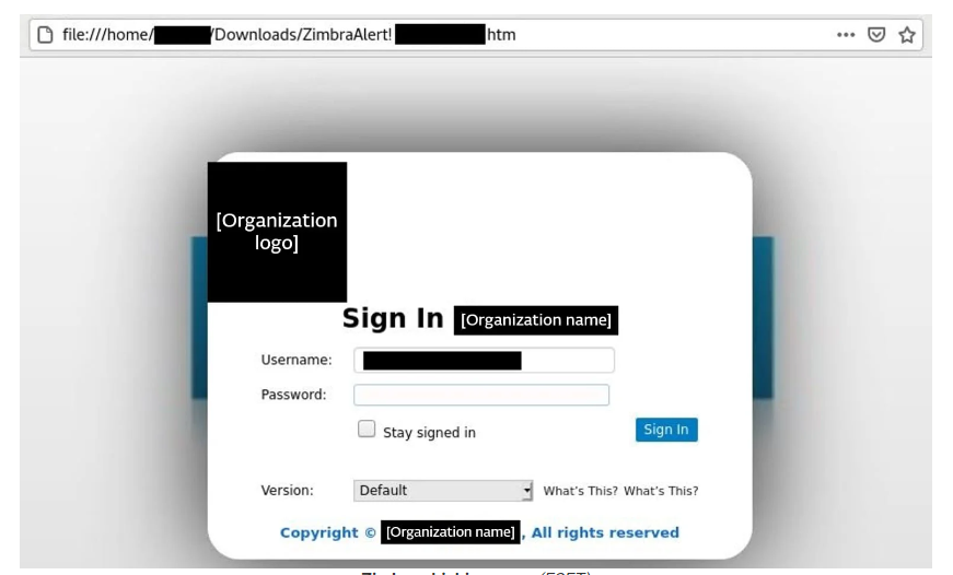 Zimbra Phishing page found by ESET