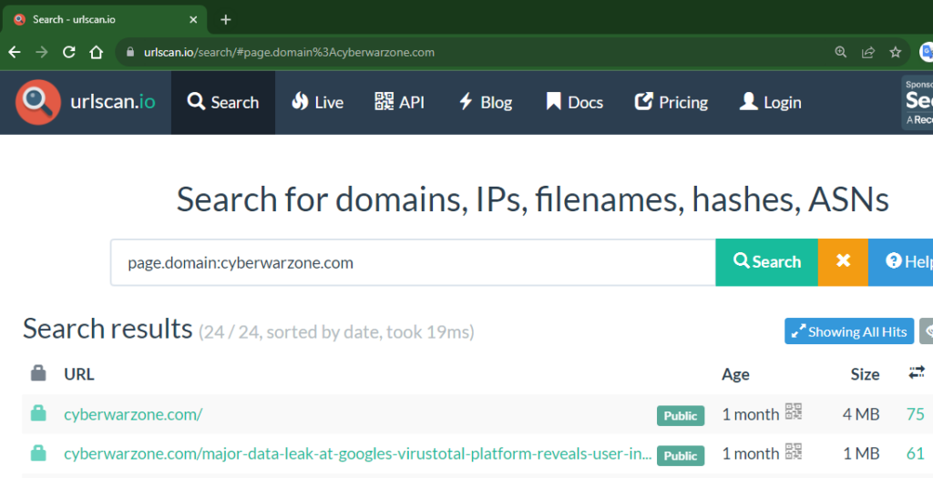 Search for the domain on URLscan.io