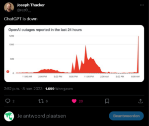 Joseph Thacker on Twitter sharing that ChatGPT is down