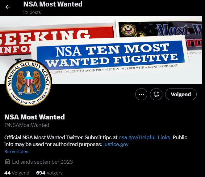 Fake NSA Account on X (Twitter)