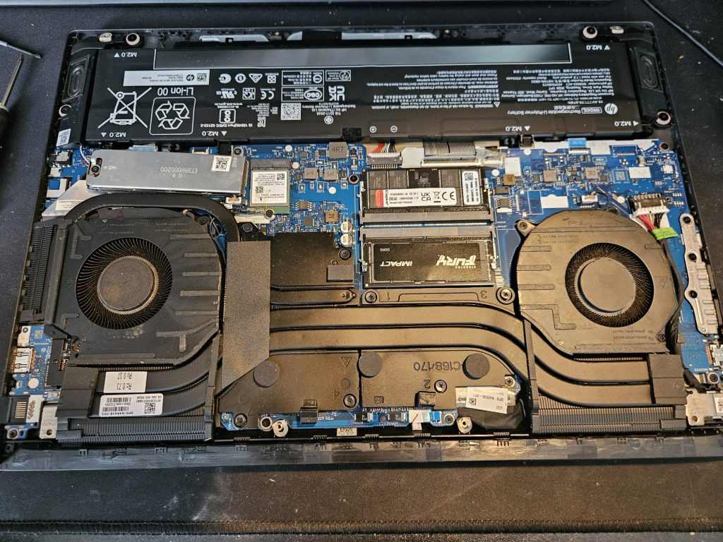 HP Victus 4060 Laptop showing the disconnected HALL sensor cable. 