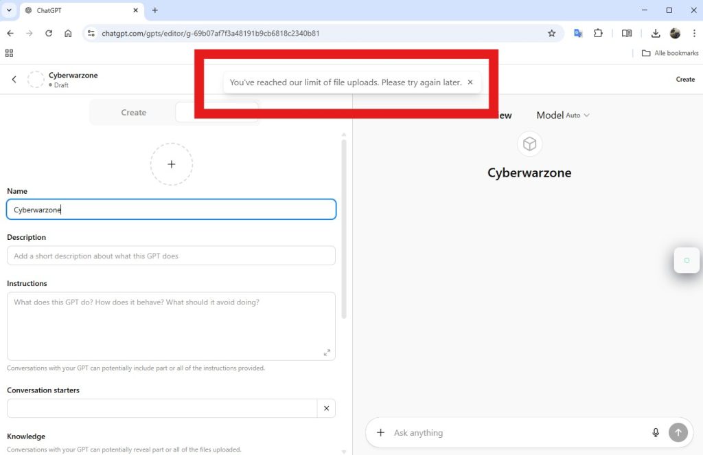 you have reached your upload limit error chatgpt openai
